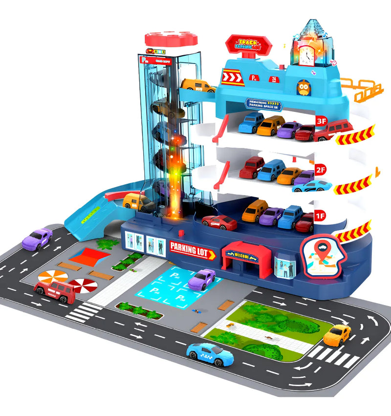 Mega City Garagem Pista Carrinhos Infantil Estacionamento Conect Brinq Brinquedo Menino Presente Educativo Interativo Criança Diversão Veículos Miniaturas