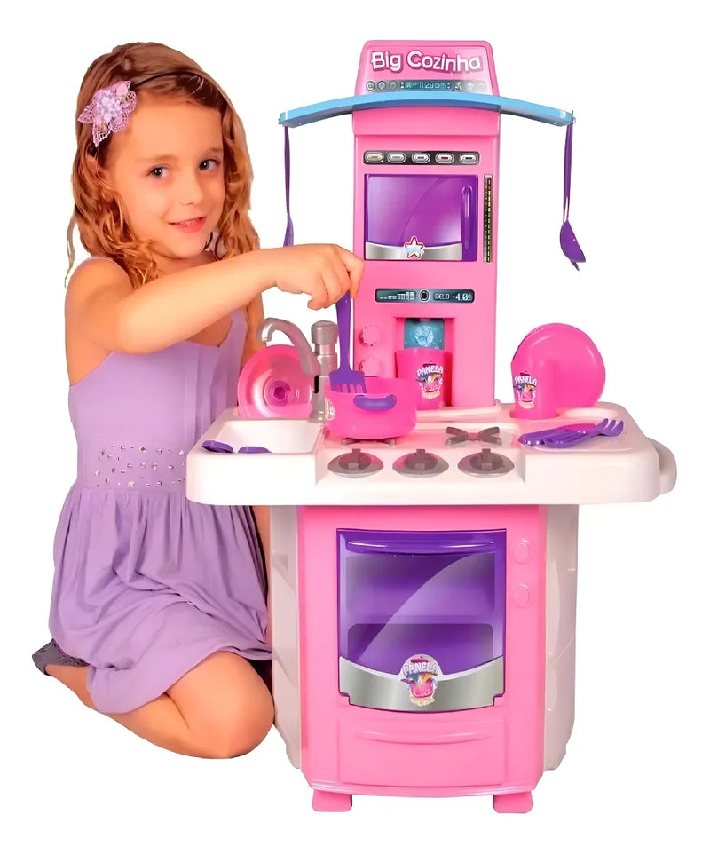 Cozinha Completa Infantil Big Star Rosa 16 Peças com Panelinhas, Talheres, Pratos e Acessórios de Brinquedo para Meninas