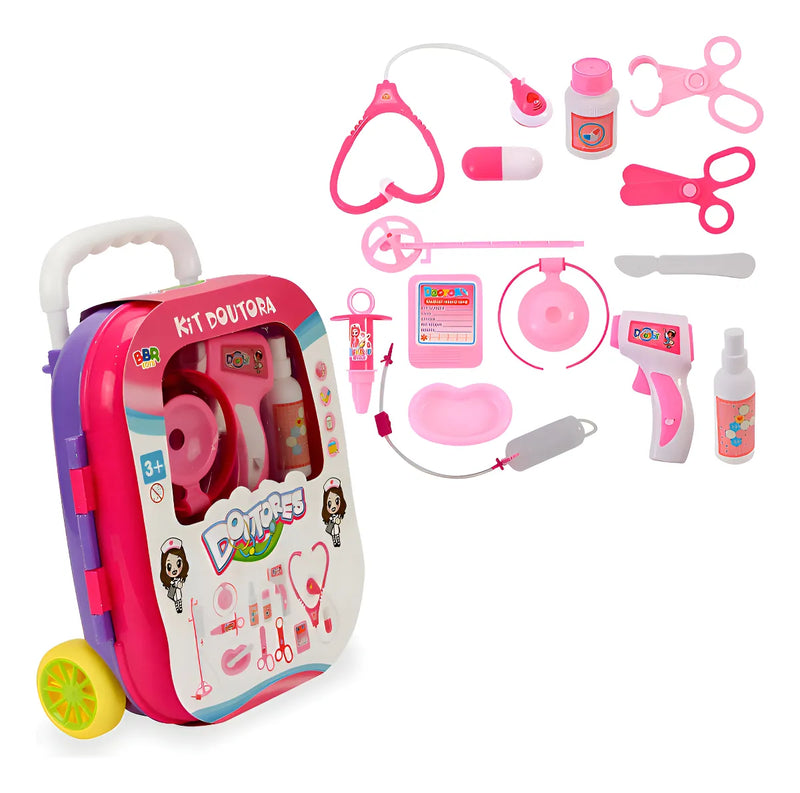 Maleta Doutora Kit Médico Infantil Menina Com Rodinhas