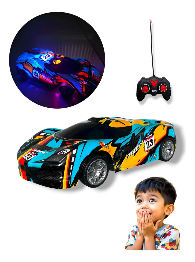 Carrinho Controle Remoto Recarregável Com Luz Drift Veloz Azul-claro Super Carro Brilha No Escuro