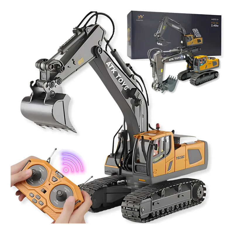 Escavadeira Controle Remoto Luz Som Brinquedo Menino Criança Dourado Retroescavadeira