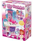 Cozinha Infantil Completa Grande Big Star Rosa Com Fogão Forno Torneira e Acessórios Brinquedo Menina