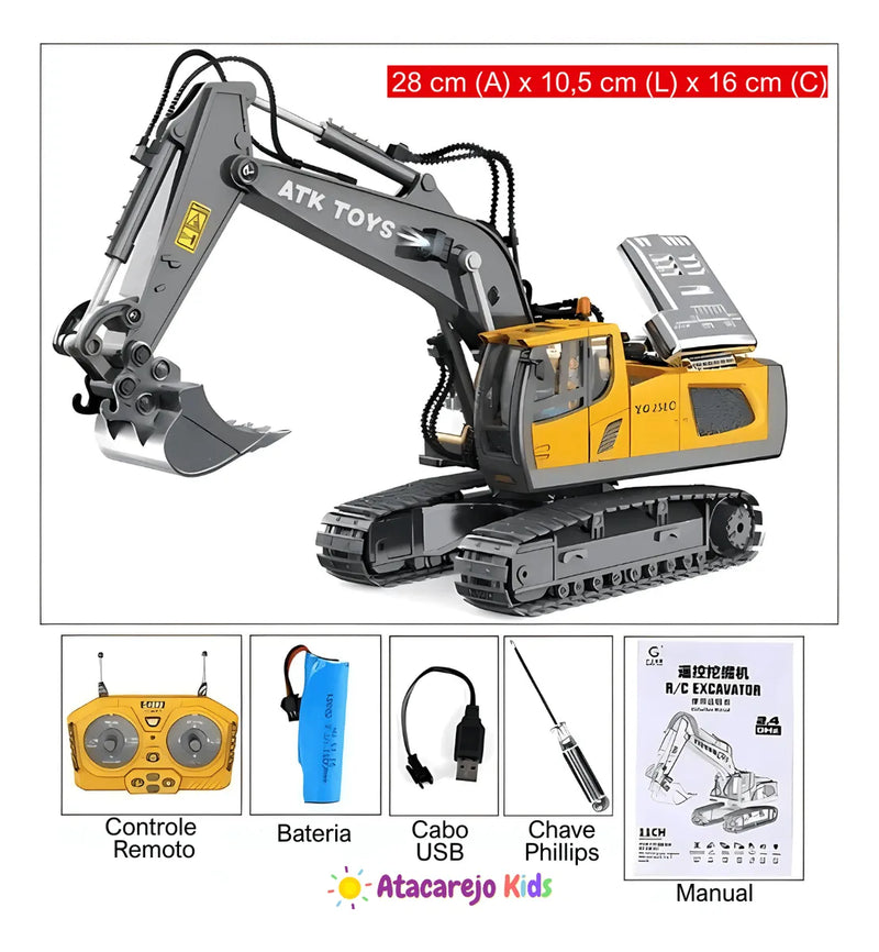 Escavadeira Controle Remoto Luz Som Brinquedo Menino Criança Dourado Retroescavadeira