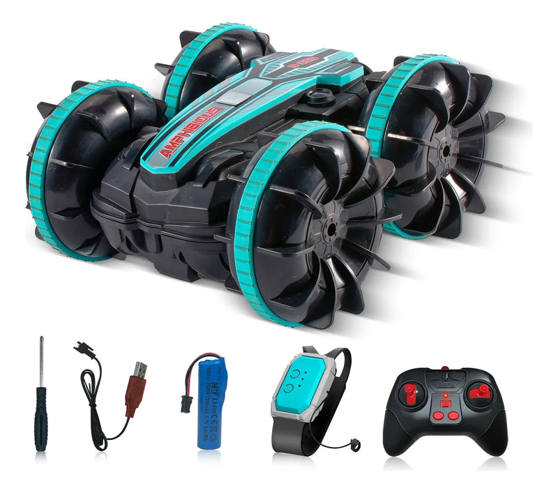 Carrinho Controle Remoto Carro Brinquedo Acrobático Anfíbio Ciano Carro Com Controle Remoto