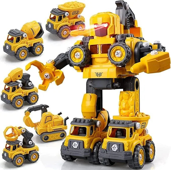 Robô Carrinho Brinquedo 5 em 1 Construbots Monta e Desmonta Educativo Infantil com Ferramentas Criativas – Robô Transformável Interativo Meninos e Meninas