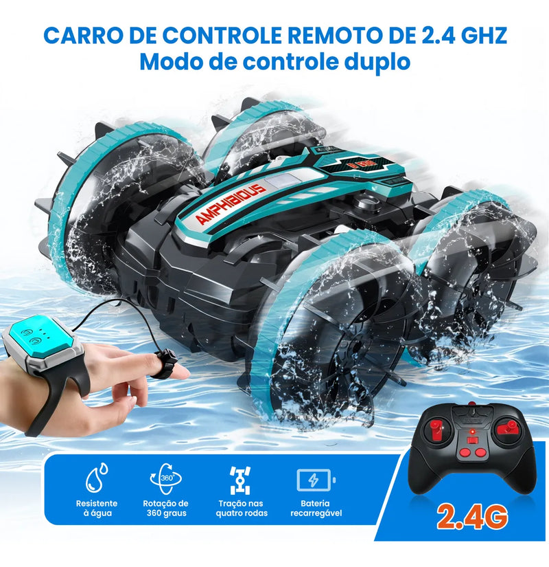 Carrinho Controle Remoto Carro Brinquedo Acrobático Anfíbio Ciano Carro Com Controle Remoto