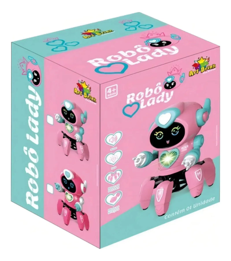 Robô Som Movimento Luz Brinquedo Menina Robo Lady Rosa