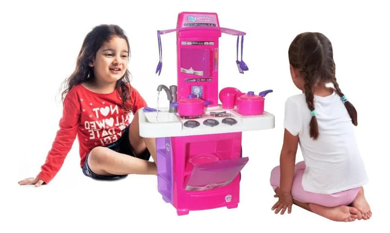 Cozinha Completa Infantil Big Star Rosa 16 Peças com Panelinhas, Talheres, Pratos e Acessórios de Brinquedo para Meninas