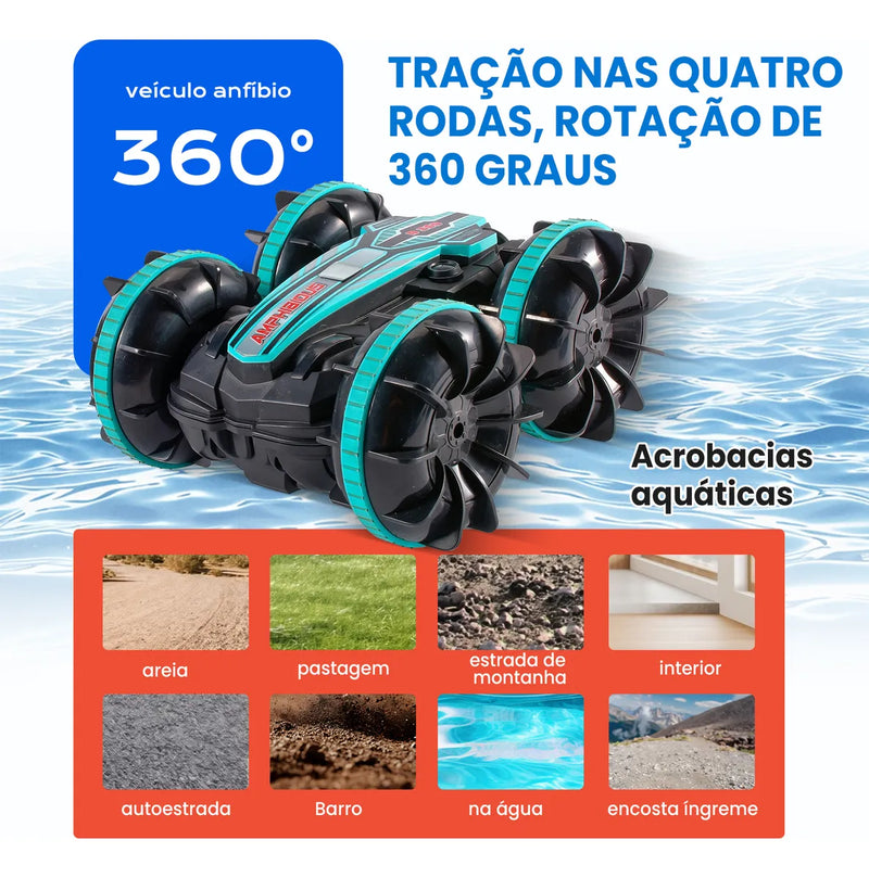 Carrinho Controle Remoto Carro Brinquedo Acrobático Anfíbio Ciano Carro Com Controle Remoto