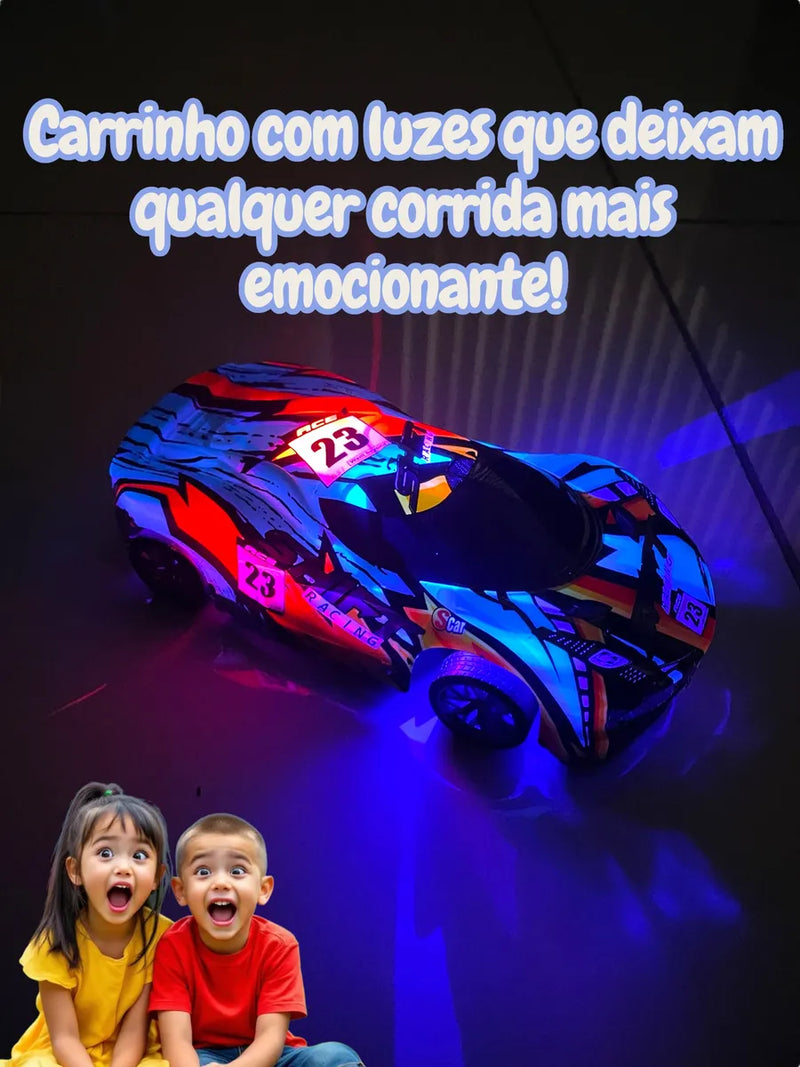 Carrinho Controle Remoto Recarregável Com Luz Drift Veloz Azul-claro Super Carro Brilha No Escuro