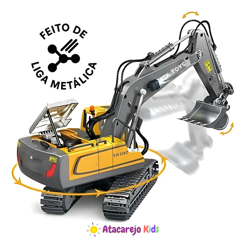 Escavadeira Controle Remoto Luz Som Brinquedo Menino Criança Dourado Retroescavadeira