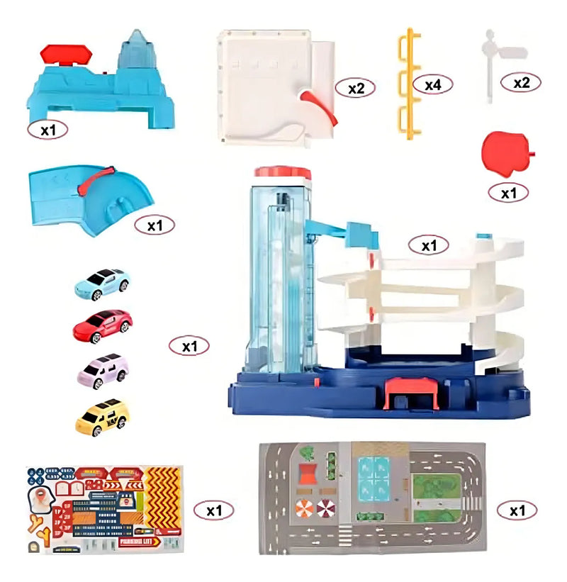 Mega City Garagem Pista Carrinhos Infantil Estacionamento Conect Brinq Brinquedo Menino Presente Educativo Interativo Criança Diversão Veículos Miniaturas