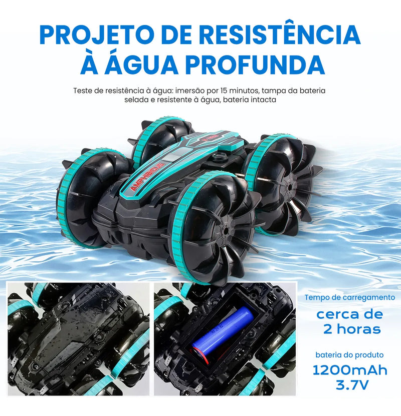 Carrinho Controle Remoto Carro Brinquedo Acrobático Anfíbio Ciano Carro Com Controle Remoto