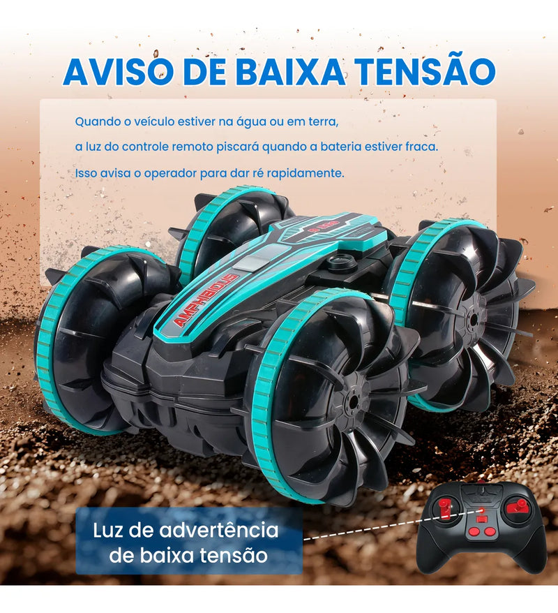 Carrinho Controle Remoto Carro Brinquedo Acrobático Anfíbio Ciano Carro Com Controle Remoto