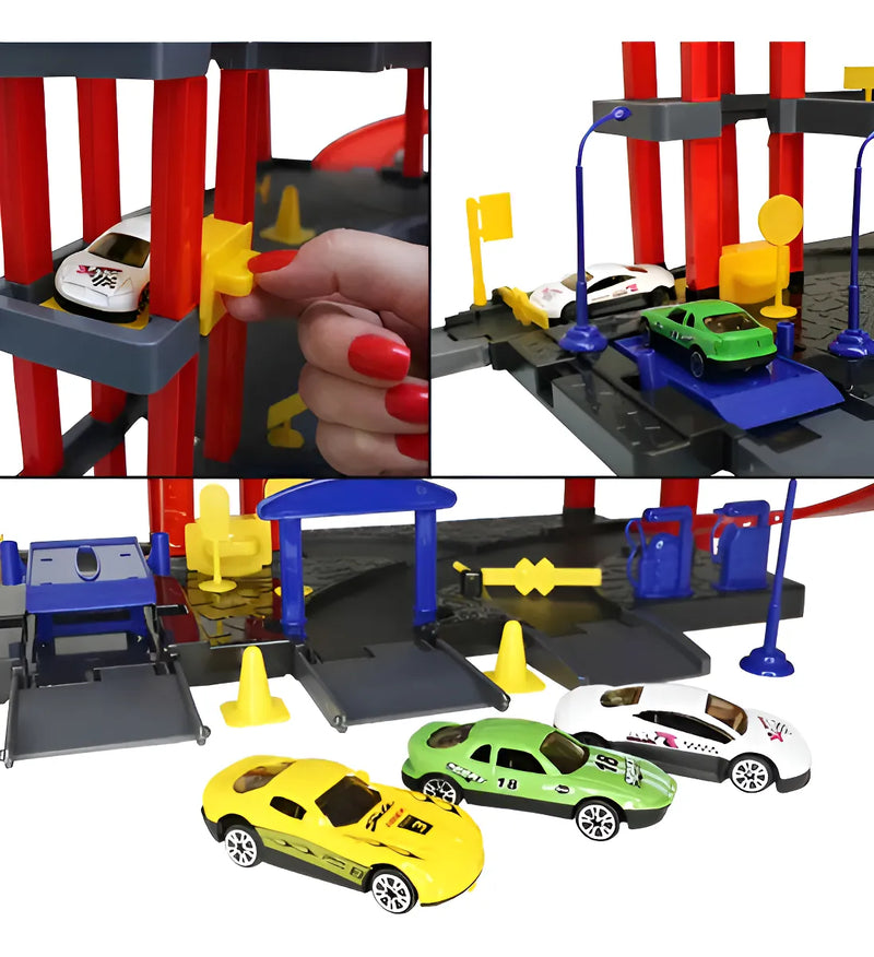 Pista De Carrinhos Brinquedo Posto De Gasolina C/ Elevador