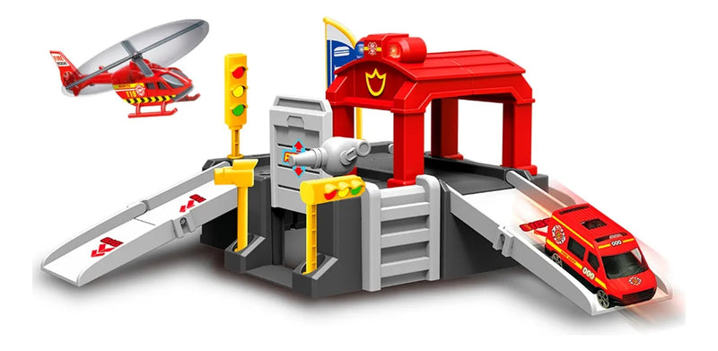 Estação De Bombeiro Infantil Pista Com Carrinho Para Meninos