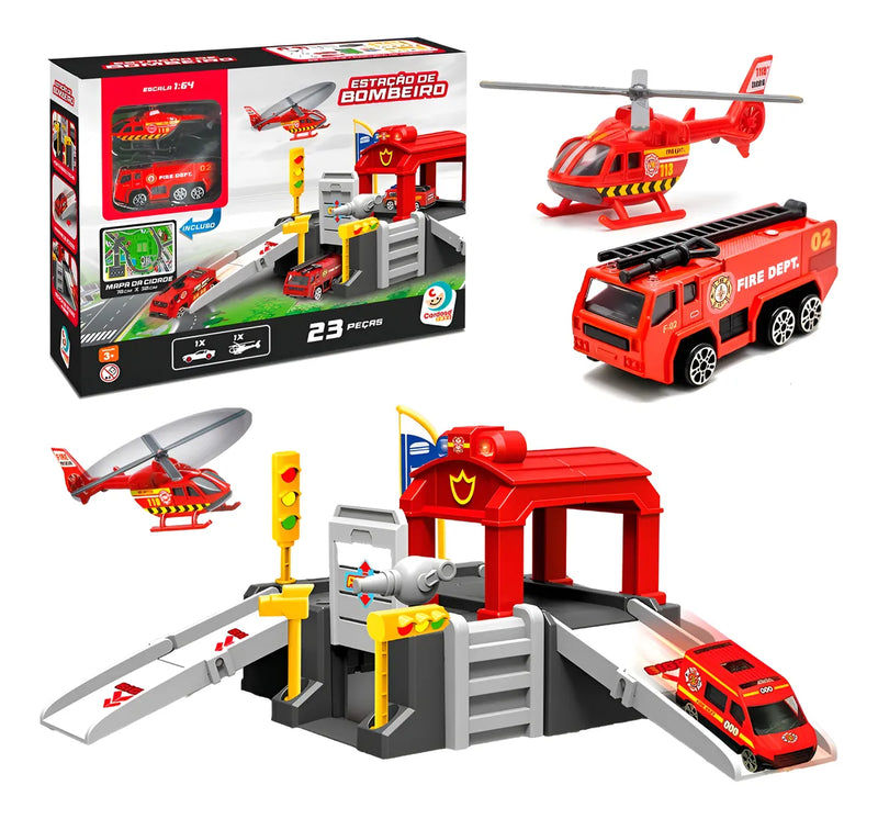 Estação De Bombeiro Infantil Pista Com Carrinho Para Meninos