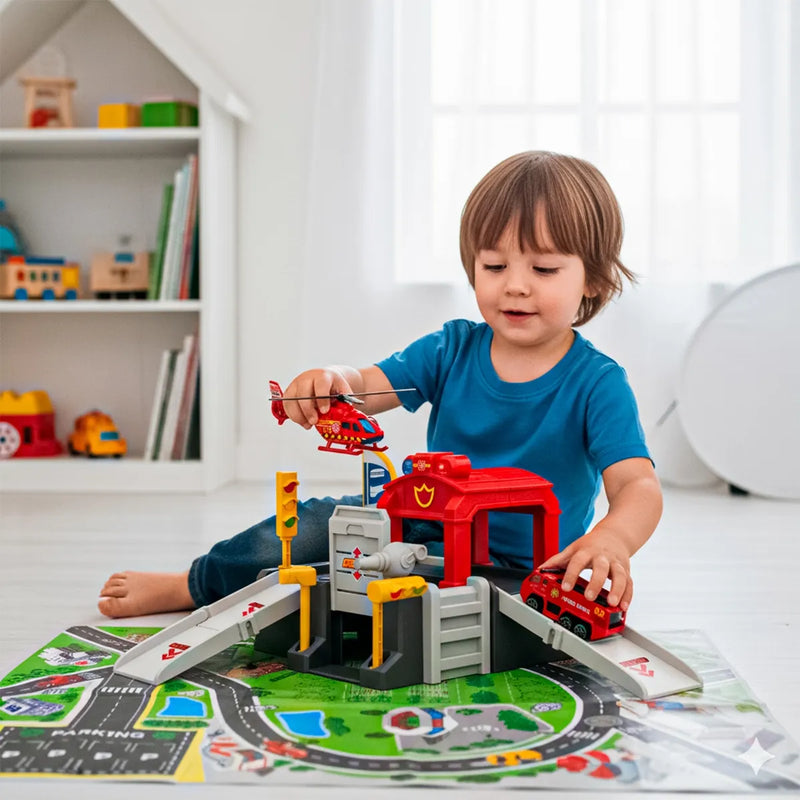 Estação De Bombeiro Infantil Pista Com Carrinho Para Meninos
