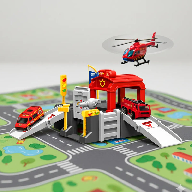 Estação De Bombeiro Infantil Pista Com Carrinho Para Meninos