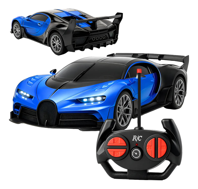 Carrinho De Controle Remoto Cor Azul Farol Led Brinquedo Menino Carro Corrida