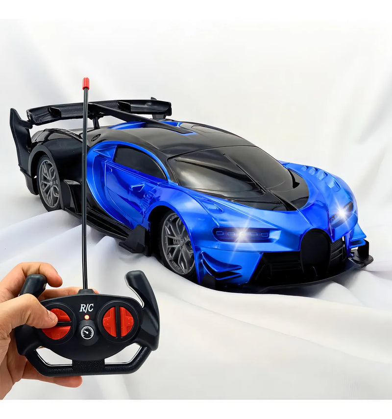 Carrinho De Controle Remoto Cor Azul Farol Led Brinquedo Menino Carro Corrida