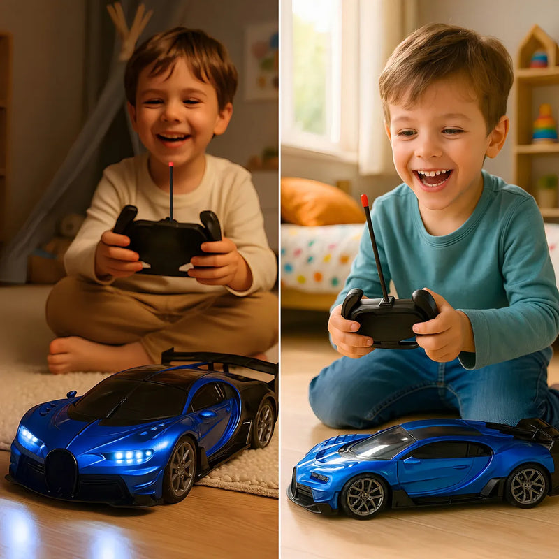 Carrinho De Controle Remoto Cor Azul Farol Led Brinquedo Menino Carro Corrida