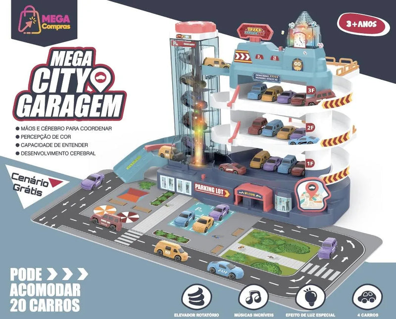 Mega City Garagem Pista Carrinhos Infantil Estacionamento Conect Brinq Brinquedo Menino Presente Educativo Interativo Criança Diversão Veículos Miniaturas